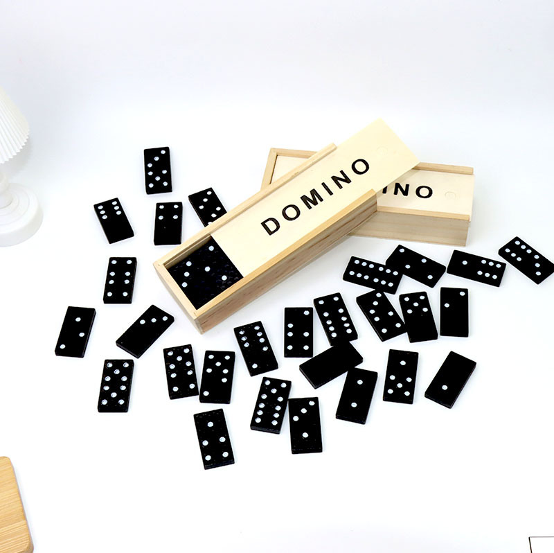 Взрывные домино 28 черных деревянных в коробке настольные игры обучающие материалы