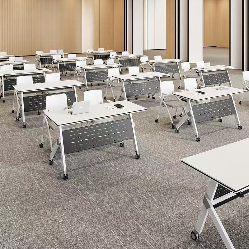 Folding Conference Tables and Chairs, Removable Splicing Long Tables with Wheels, Multi-Functional Office Desks, Training Desks and Chairs Combination
