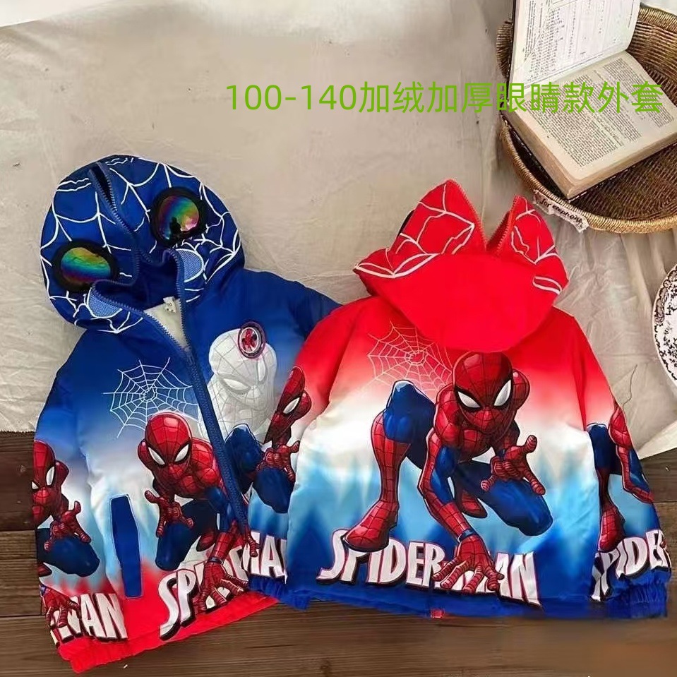 Детский жакет Человек-паук для мальчиков, осенне-зимний стиль, флисовая подкладка для тепла, новая модель 2025 года, стильный детский жакет с капюшоном и очками