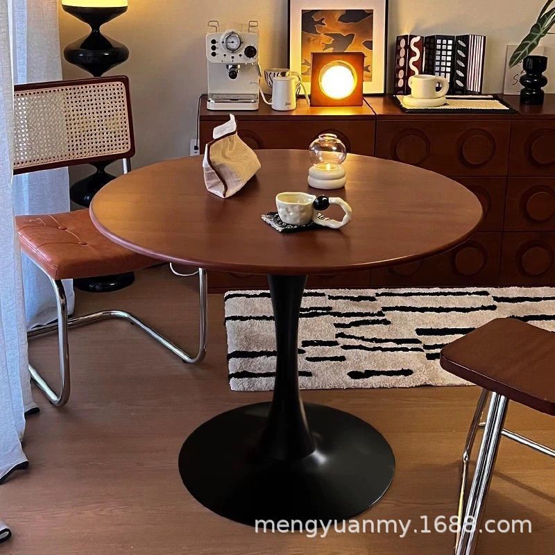 Medieval Style Solid Wood Bauhaus French Retro Home Small Apartment Foldable Slate Dining Table Square and Round Dual-Purpose Round Table