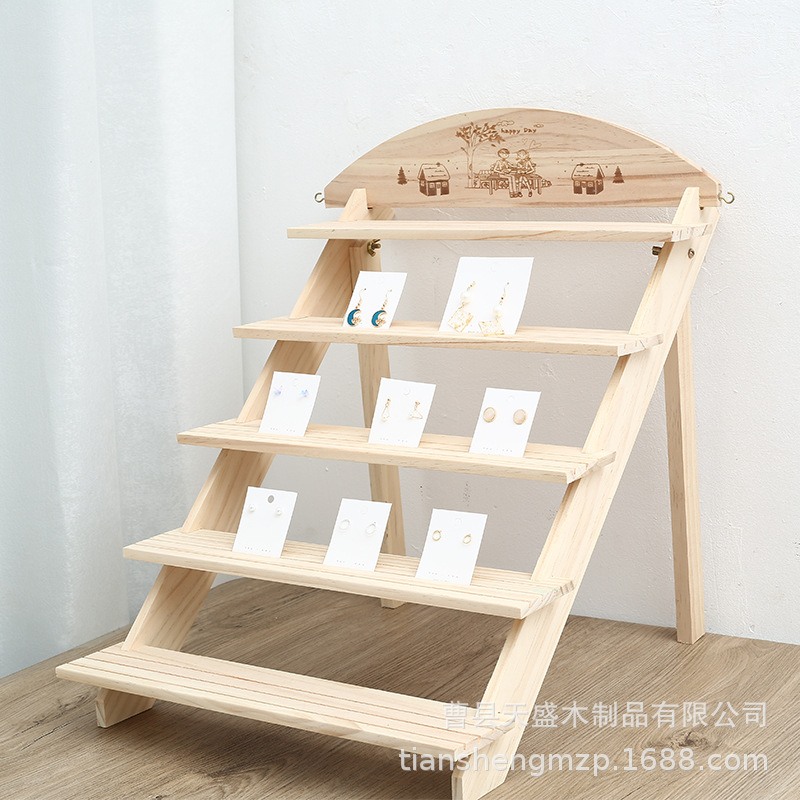 Wooden Storage Rack Household Jewelry Display Rack Desktop Jewelry Arrangement Rack Four-layer Shelf