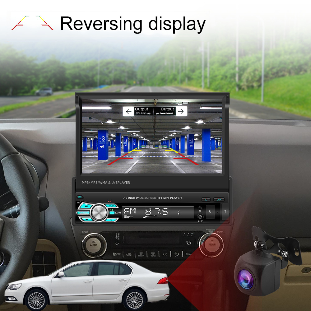 Single spindle 7 inch Telescopic screen car MP5 video player wired carplay function car MP4 reversing image