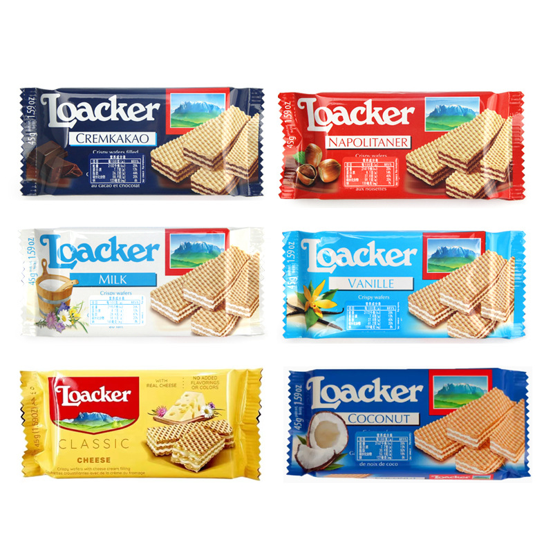 Italian Laijia Wafer 45g Vanilla Hazelnut Milk Chocolate Whole Piece Wholesale Snack Biscuits Mixed Pack