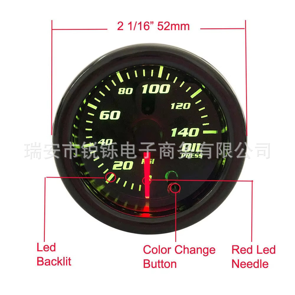 Auto parts 2 ''52mm oil pressure gauge meter and sensor with colorful car digital LED 0-140 PSI