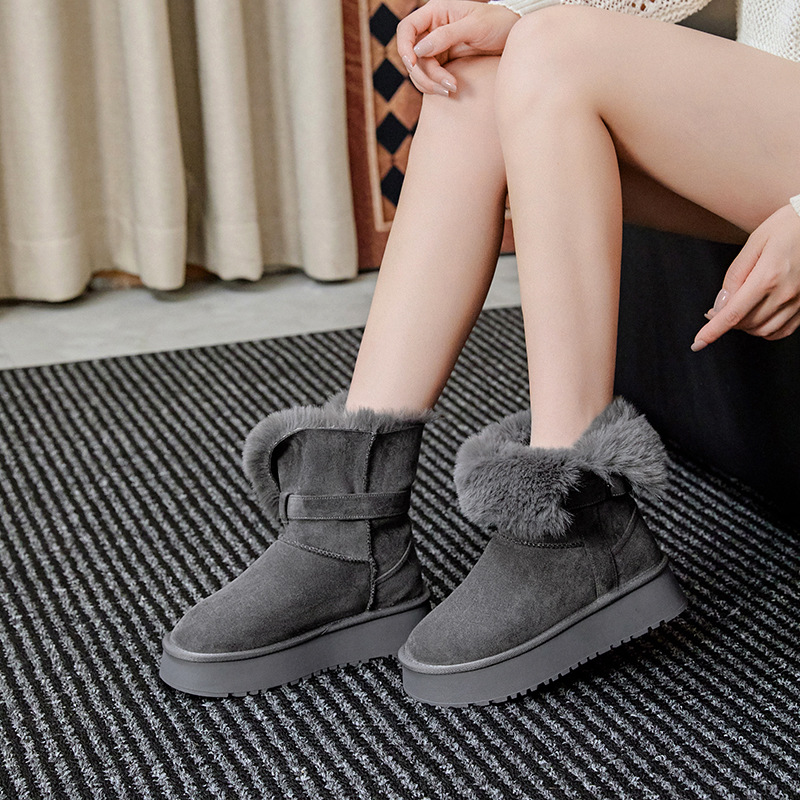 Замшевые женские ботинки, зимние сапоги с двусторонним ношением, новые осенние и зимние короткие сапоги 2025 года с толстой подошвой, теплые хлопковые сапоги для снега
