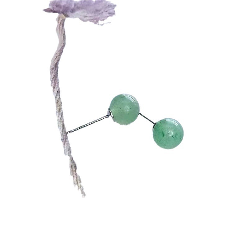 2024S925 Silver Aventurine Earrings Fashionable Natural Jade Earrings Women's Super Fairy Retro Chrysoprase Earrings Sterling Silver