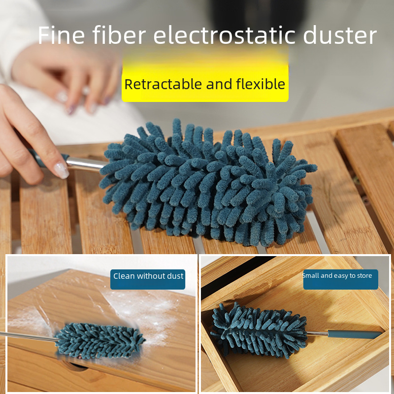 Mini Dust Duster Household Retractable Curved Gap Car Dust Duster Chenille Stainless Steel Feather Duster