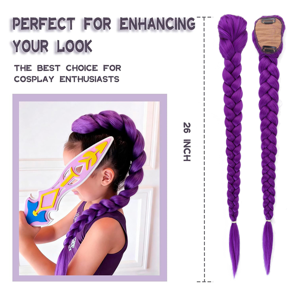 Cross-Border Foreign Trade European and American Witch Hunting Group Rumi Ponytail Purple Wig Braid Colorfulful Braids Hair Extensions