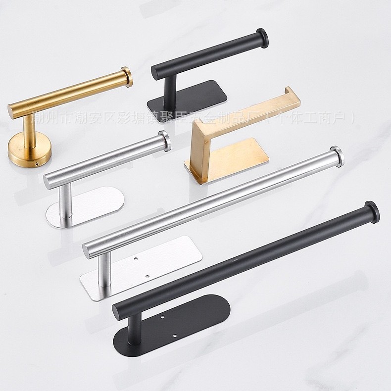 Cross-Border Punch-Free Stainless Steel Paper Towel Rack Bathroom Towel Rack Wall-Mounted Coat Hook Roll Paper Creative Bathroom Storage