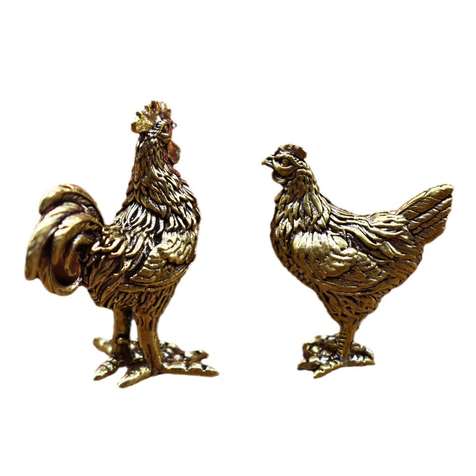Cross-border Hot Selling Cock Hen Ornaments Wenchuang Market Small Crafts Brass Household Products Tea Pet Desktop Ornaments
