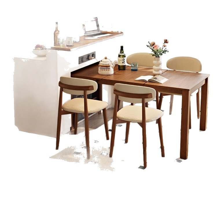 Solid Wood Style Multifunctional Solid Wood Island Dining Table Integrated Foldable and Extendable Small Household Kitchen Partition Cabinet