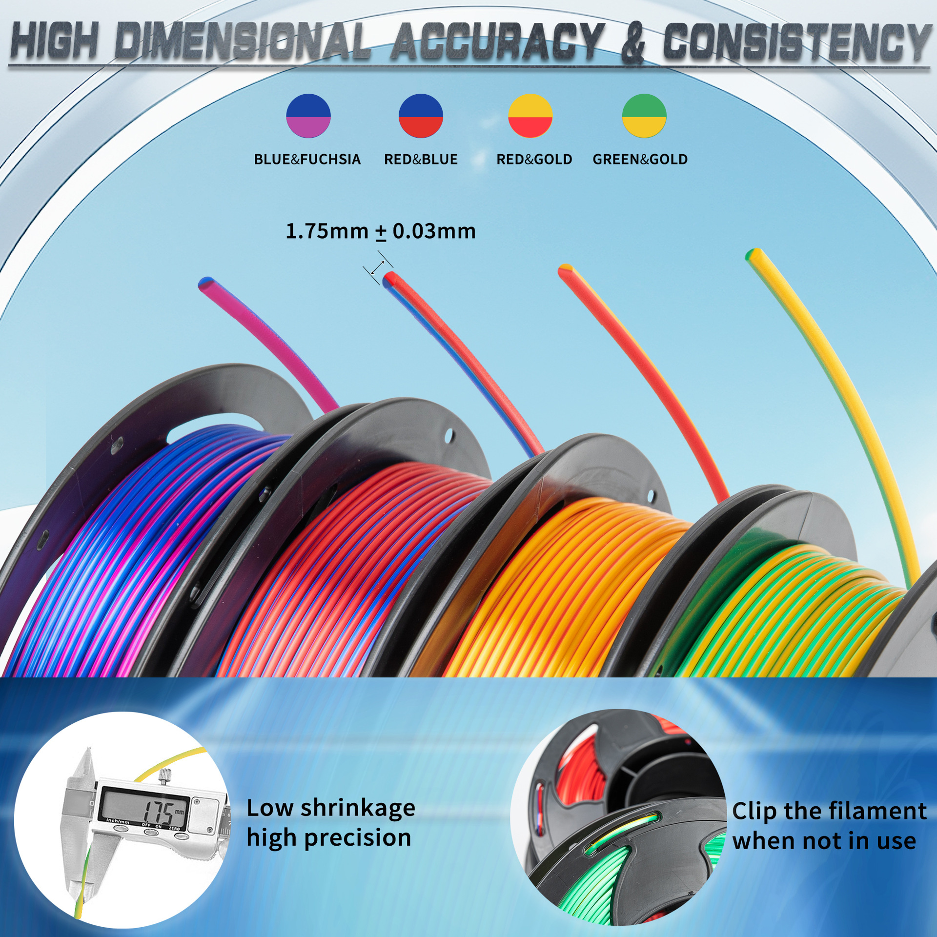 Toksen3D Printing Filament Pla Silk Two-Color 1Kg3D Printer Filament Pla Silk Filament