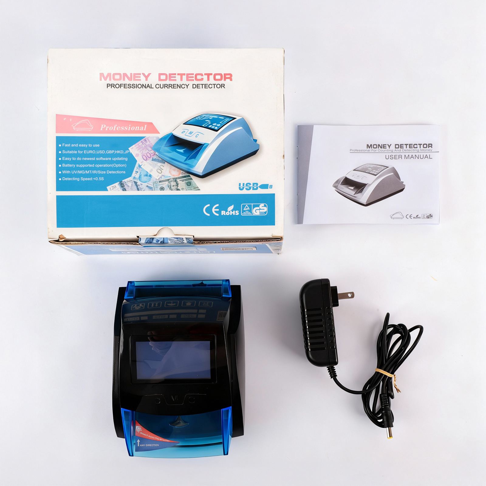 Fengjin Small Portable Us Dollar and Euro Lcd Display Banknote Detector to Detect Fake and Fake Banknotes with Battery