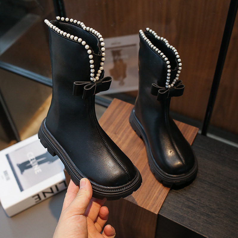 Girls' Fashion Boots 2025 Winter Fleece-Lined Bowknot Korean Style Versatile Children's Winter Style