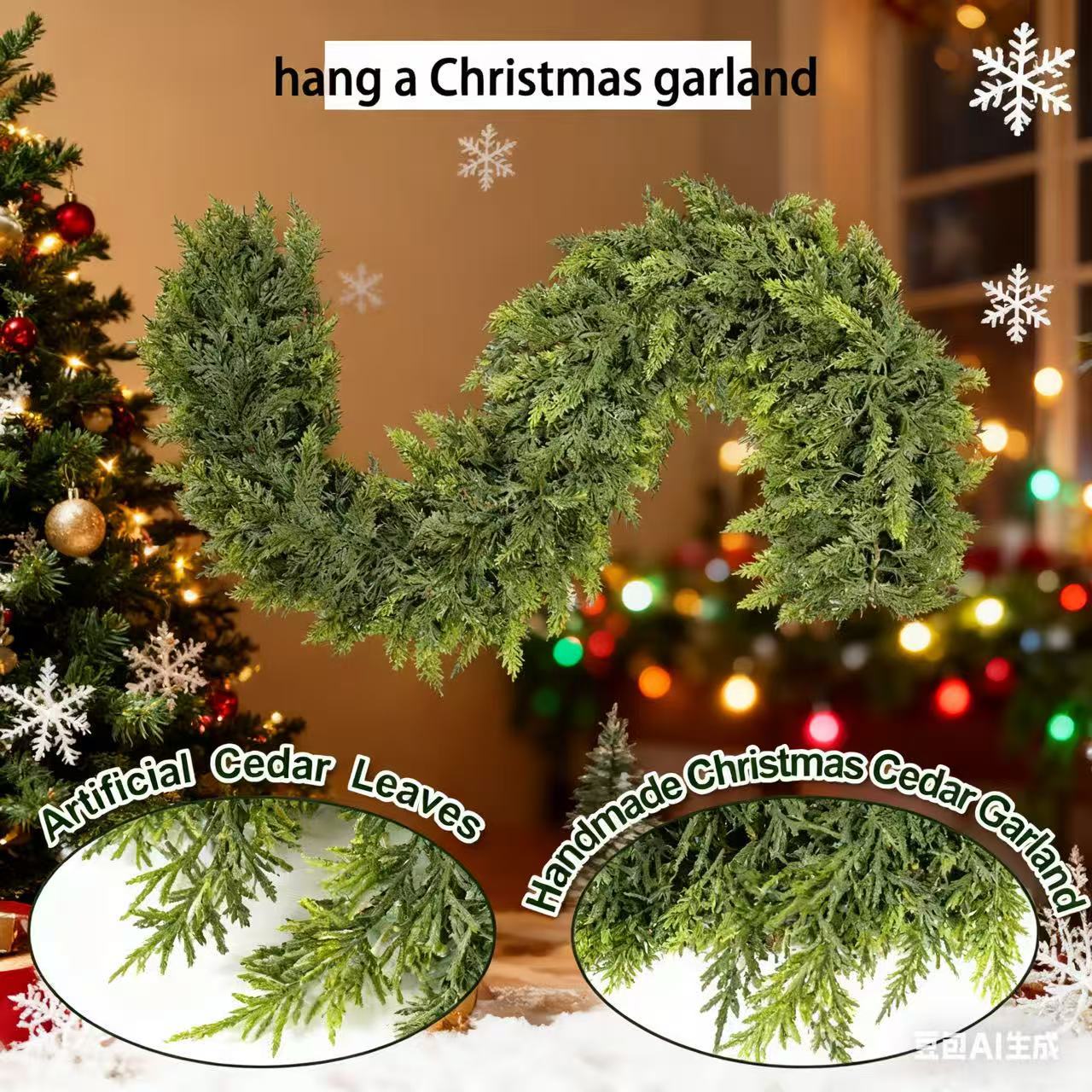 Популярные в продаже искусственные имитации кипарисовых листьев, ротанговое украшение для камина, рождественское настенное украшение