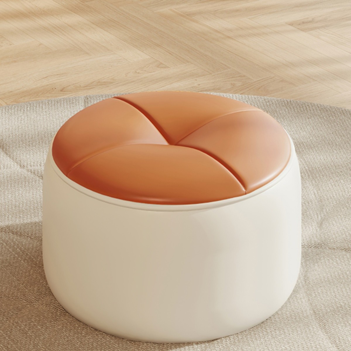 Solid Wood Low Stool for Home Use, Shoe-Changing Stool, Leather Stool, Light Luxury Living Room Creative Pouf, Trendy Small Stool, Coffee Table Round Stool