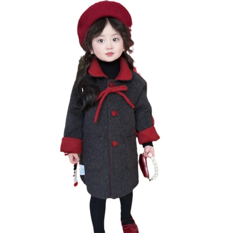 Ningli Baby Girl 2025 Autumn/Winter New Style Elegant Little Chanel Red and Gray Woolen Coat Korean Version Versatile Outerwear