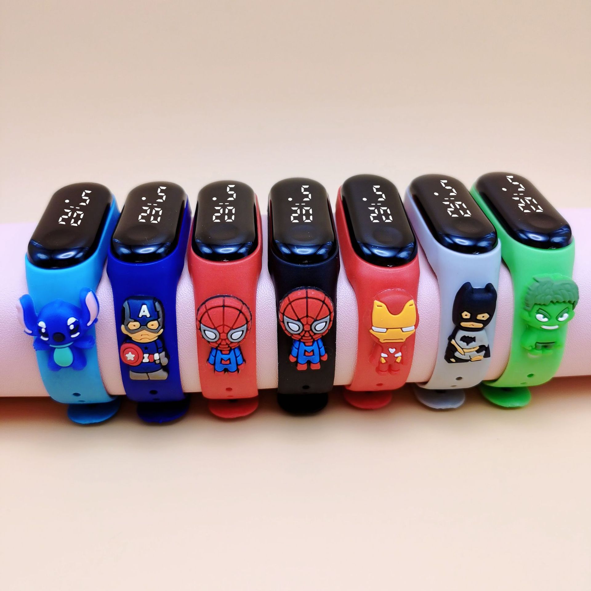 In stock Cartoon Doll children's electronic M3 white light waterproof Superman anime bracelet watch LED touch screen kindergarten gift