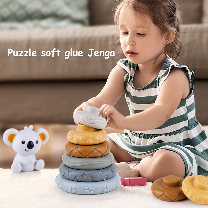 Children's toys cross-border infant early education soft rubber Square rainbow ring six-layer jengle pinch called Baby teether