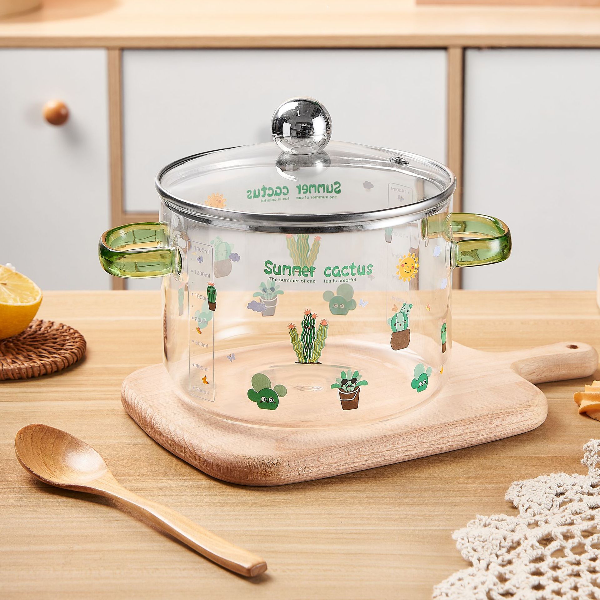 Кастрюля для тушения из высокобorosilicate стекла, термостойкая, с двумя ушами, для электрической керамической плиты, подходит для приготовления каши, десертов, фруктов, салатов, лапши быстрого приготовления