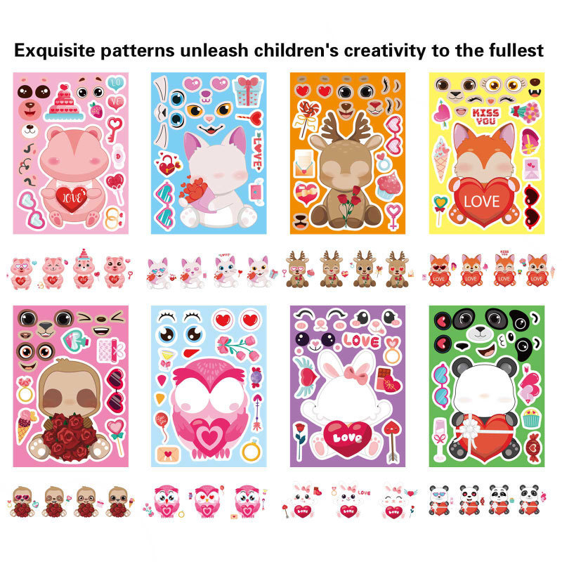 Valentine's Day Animal Love DIY Stickers Valentine's Day Party Games Children's Toys Self-Adhesive Stickers