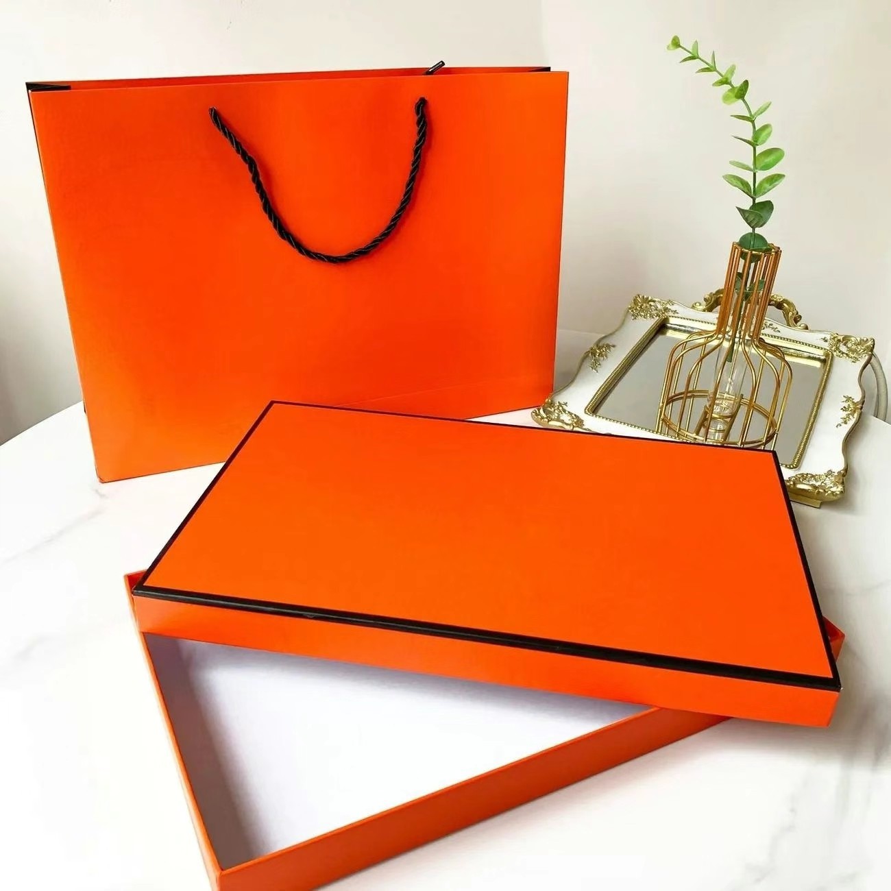 Подарочная коробка для шарфа без возврата и обмена, оранжевая пустая коробка, сумка, комплект из двух частей, шелковый шарф, шалевый премиум
