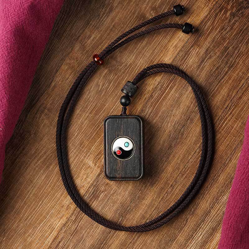 Natural Agarwood Peace Pendant Solid Wood Engraved Word Transfer Fortune Necklace Keychain Pendant