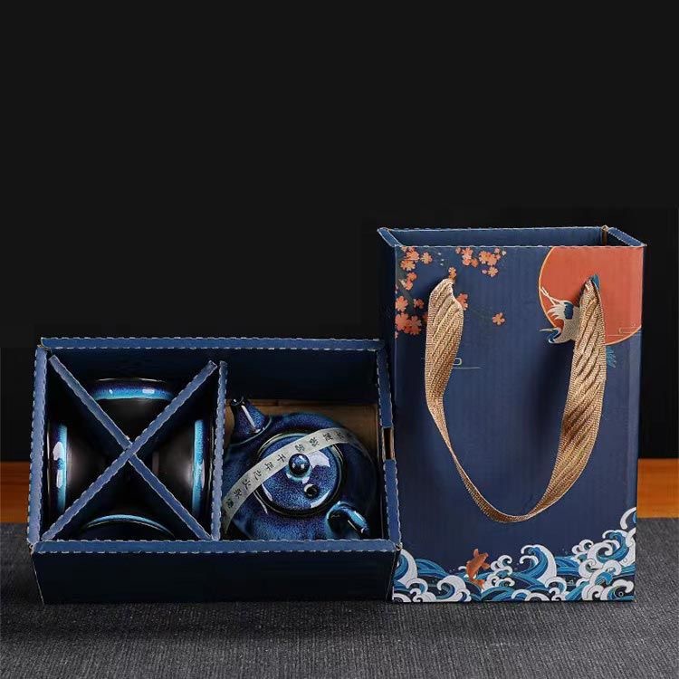 Kiln change ceramic tea set small gift company activity opening gift accompanying gift teapot teacup national tide box set