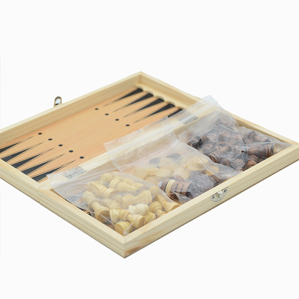 Three-in-one wooden chess foldable portable puzzle chess game strategy cross-border factory direct toys