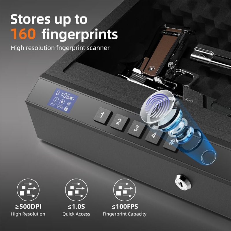 New Gun Box Fingerprint Password Key Three-In-One Pistol Box Temperature and Humidity Meter Gun Box Pistol Safe