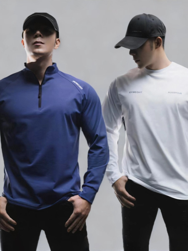 Softshell Clone Cotton Fitness Sports Top Half Placket Men's Stretch Bottoming Fitness Quick-Drying Long-Sleeved Sports Tights