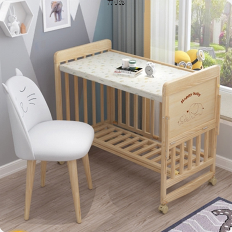 Multifunctional Solid Wood Crib, Elevated Children's Bed, Convertible Desk, Baby Bed, Simple Cradle Bed, Spliced ​​Large Bed Factory