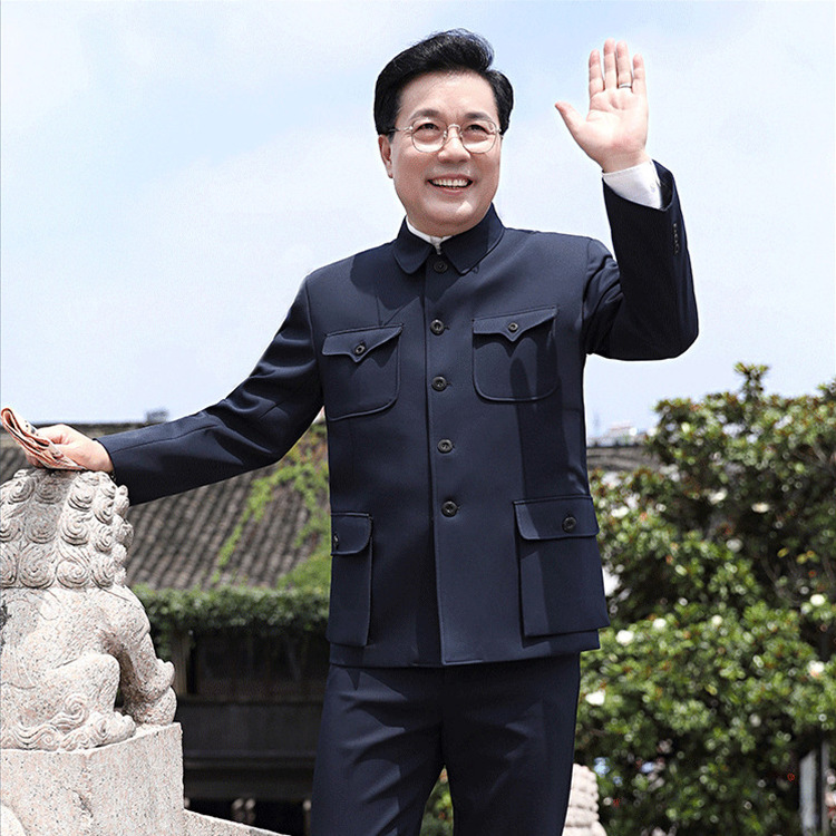 [Factory Ready Stock] Chinese Style Spring & Fall Middle-Aged and Elderly Men's Lycra Suit Grandpa Suit Men's Suit Stand Collar