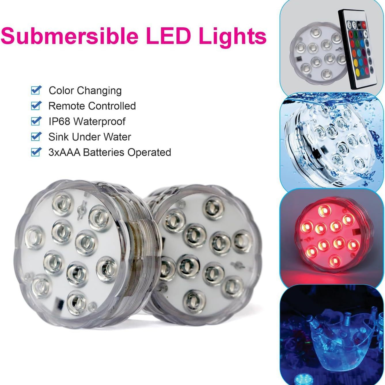 Pool Light, Fish Tank Light, Colorful Led Light, Ip68 Waterproof, Colorful Atmosphere Diving Light, Spot Wholesale, Cross-Border Hot Model
