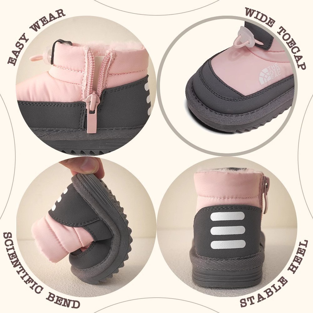 Baby Snow Boots Fleece-Lined and Thickeneded 2024 Winter New Style Boys' Soft-Soled Snow Cotton Girls' Warm Waterproof Cotton Shoes