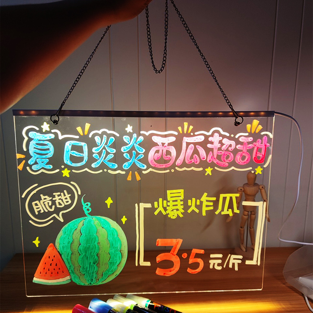 Стираемая прозрачная светящаяся акриловая доска для записи, стенд, рекламный вывеска, висячая табличка, светодиодная флуоресцентная доска