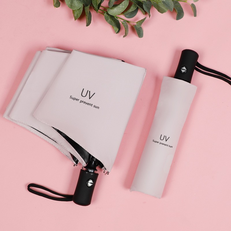 UV Automatic Black Sun Umbrella Sunny Rain UV Protection Sunshade Umbrella Women Folding Umbrella Advertising Umbrella Wholesale