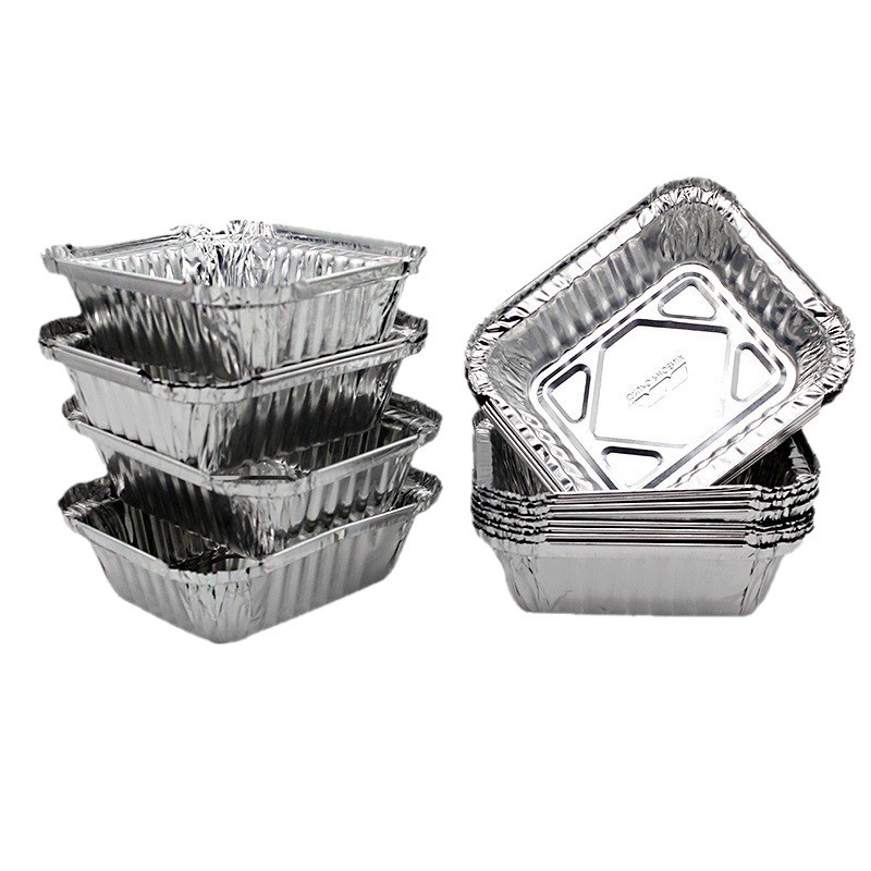 Disposable barbecue tin paper box packing box rectangular covered tin paper bowl aluminum foil lunch box commercial tin paper tray wholesale