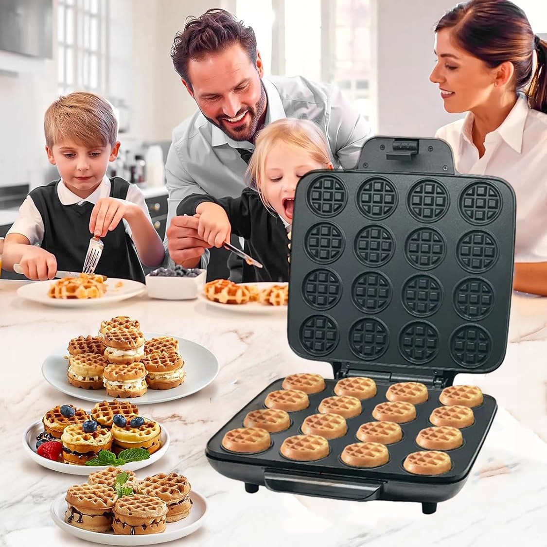 Cross-Border American Standard 16-Hole Small Waffle Machine, Mini Waffle Machine, Small Waffle Machine, Breakfast Biscuit Machine, Round Cake Machine