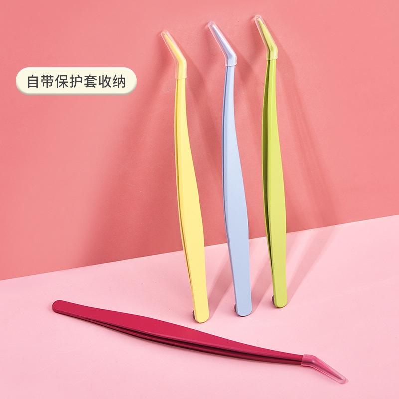 Factory In-Stock Macaron-Colored Glue-Free False Eyelash Tweezers with Non-Stick Coating, Gold Feather Clip, Anti-Glue False Eyelash Clip
