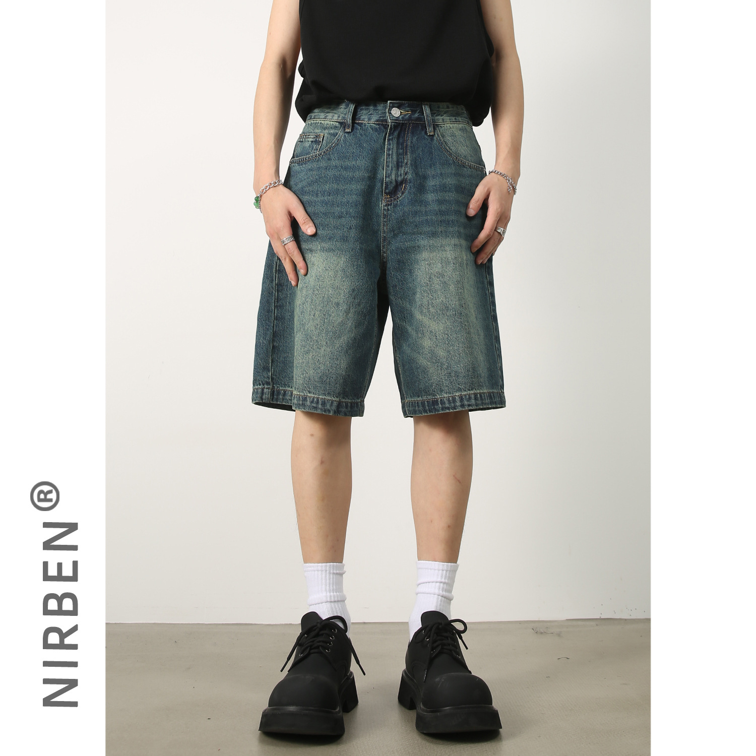 nirben Denim | Новые джинсовые шорты для мужчин, летние модные пятидюймовые брюки, свободные повседневные брюки