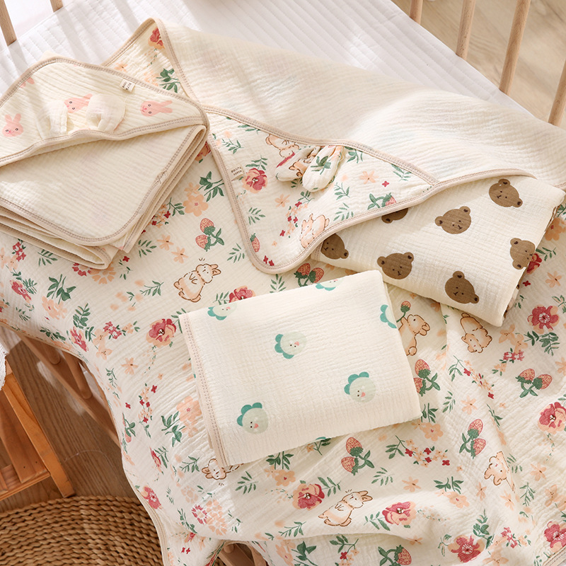 Newborn Baby Quilt Class a Pure Cotton Four-Layer Crepe Thin Quilt Swaddle Anti-Kick Quilt Anti-Jump Bag Single Nap Blanket