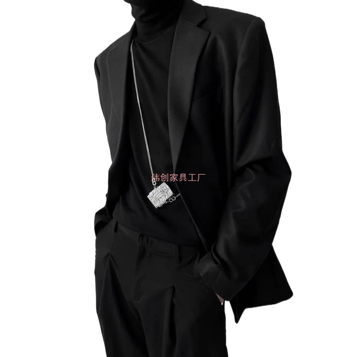 Dark Style Men's Suit with a High-End Feel, Jacket with Padded Shoulders, Loose and Stylish Korean Version Trendy Dk Casual Suit for Men