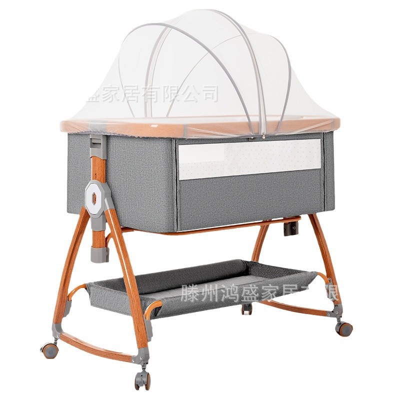Aluminum Alloy Crib Movable Portable Cradle Bed Foldable Multifunctional Bb Bed Newborn Splicing Big Bed