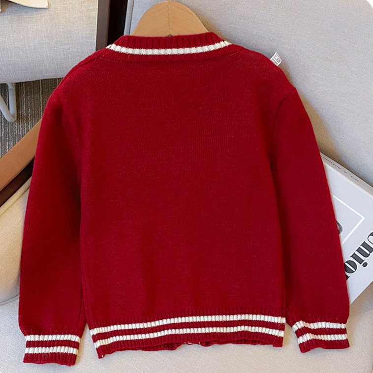 Girls' Preppy Style Knitted Cardigan Jacket Autumn and Winter Kidsren's Korean Sweater Autumn Style Girls' Kidsren's Clothing Tops