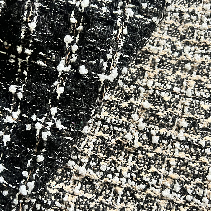 In stock Chanel style wool woven fabric retro style woven woolen plaid clothing bag fabric