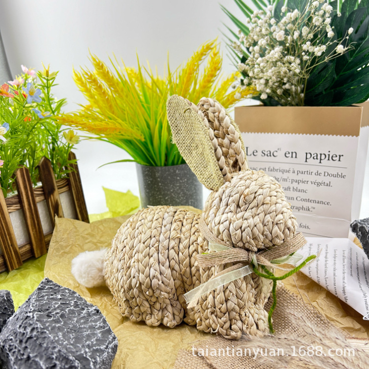 Straw White Tail Rabbit Ornaments Handicrafts Feather Live Doll Doll Wholesale Rabbit