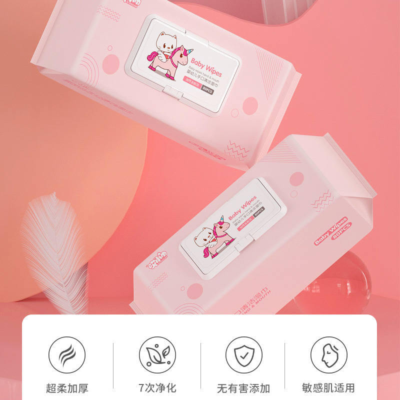 80 pieces of baby hand wipes large packaging sanitary cleaning wipes with cover baby wipes factory wholesale