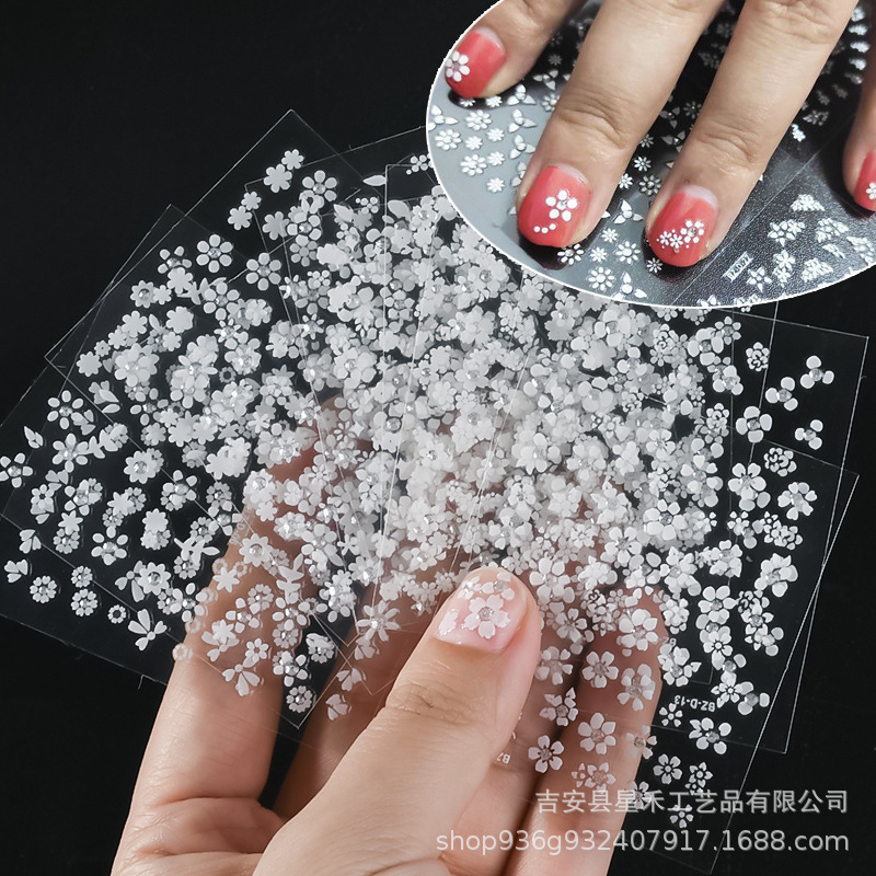 Cross-Border Popular 3D Nail Art Stickers Black and White Color Nail Stickers French Nail Stickers Manufacturer Wholesale