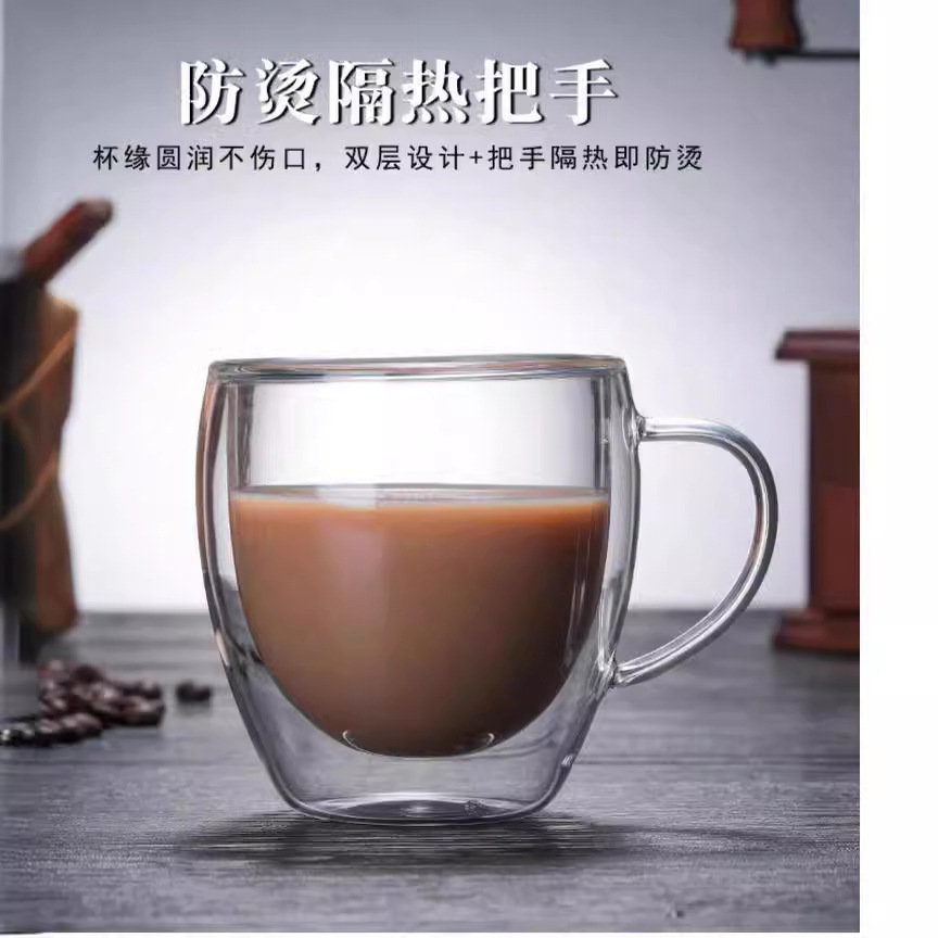 350ml Egg-Shaped Double-Layer Glass Cup Transparent Glass Coffee Milk Cup Juice Drink Cup Tea Cup